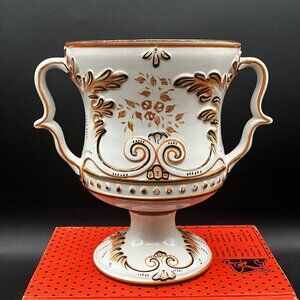 Vintage Hand Painted 1970's Italian Two Handle Urn / Vase Scroll Motif MCM